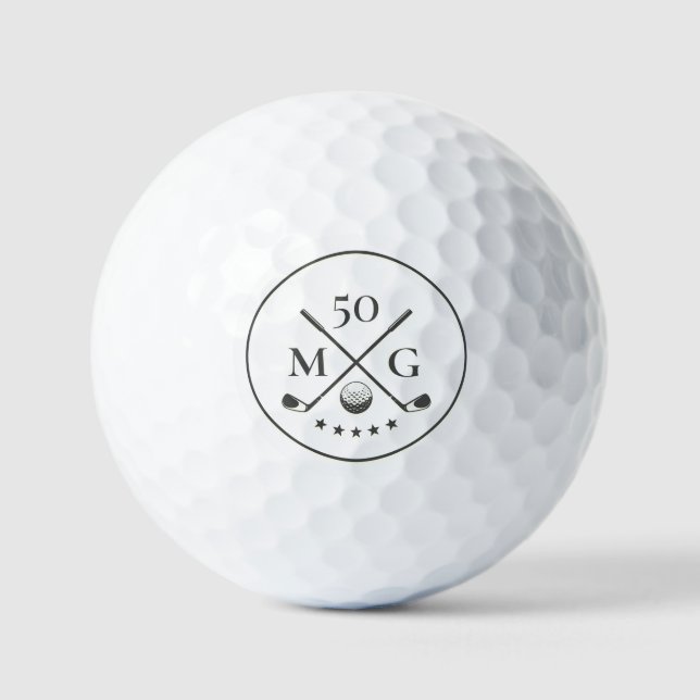 Modern 40th 50th 60 Birthday Golf Monogram Gold Golf Balls (Front)