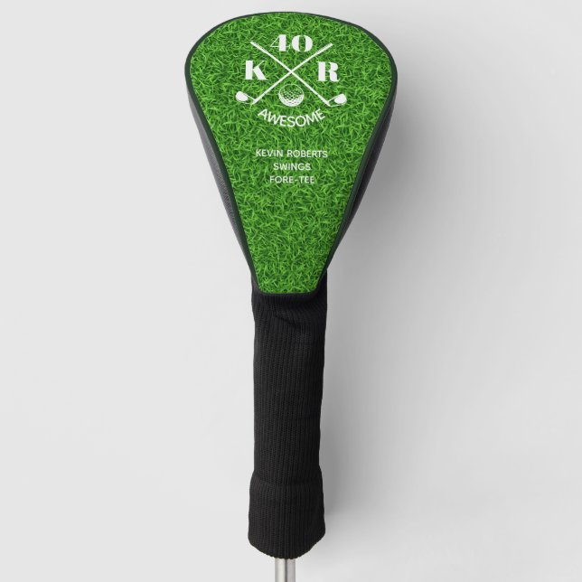 Modern 40th 50th Birthday Golf Monogram 60 Grass Head Cover (Front)