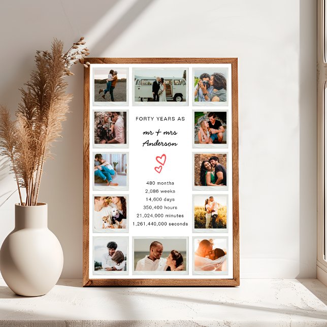 Modern 40th Anniversary Custom Photo Collage Poster (Creator Uploaded)