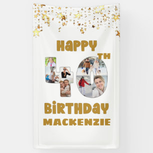 Modern 40th Birthday 7 Photo Collage Numbers Gold Banner