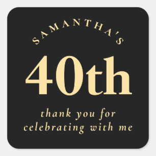 Modern 40th Birthday Black and Gold Thank You Square Sticker