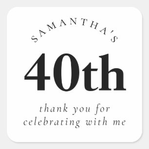 Modern 40th Birthday Black and White Thank You Square Sticker