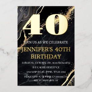 Modern 40th Birthday Black Gold Foil QR Code