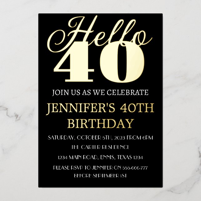 Modern 40th Birthday Black Gold Foil QR Code Forty (Front)