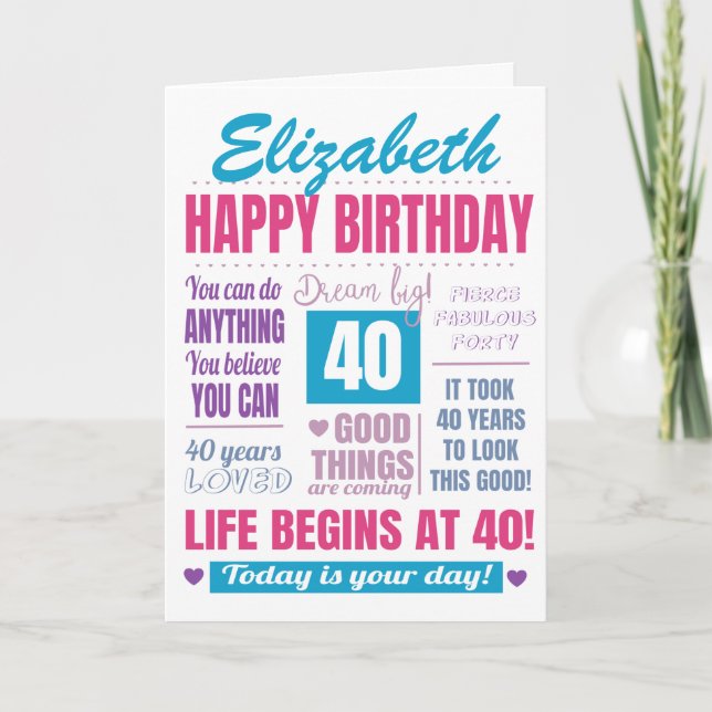 Modern 40th Birthday Card (Front)