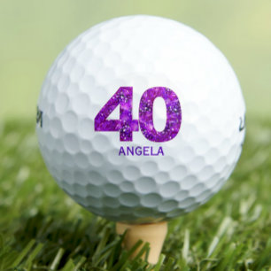 Modern 40th birthday golf balls 40 purple initials