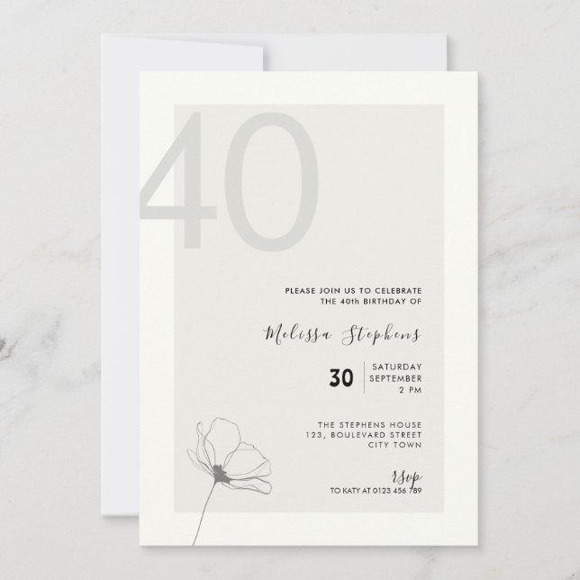 Modern 40th Birthday Invitation - Minimal Style (Front)