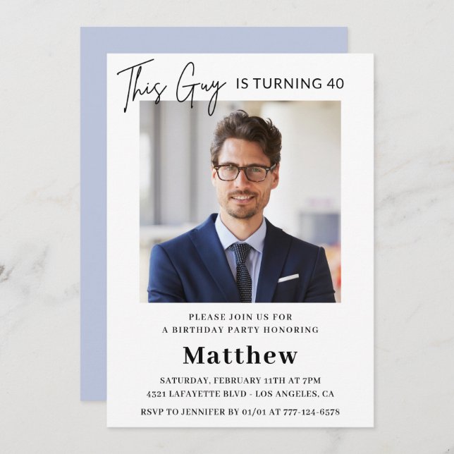 Modern 40th birthday invitations Men Photo (Front/Back)