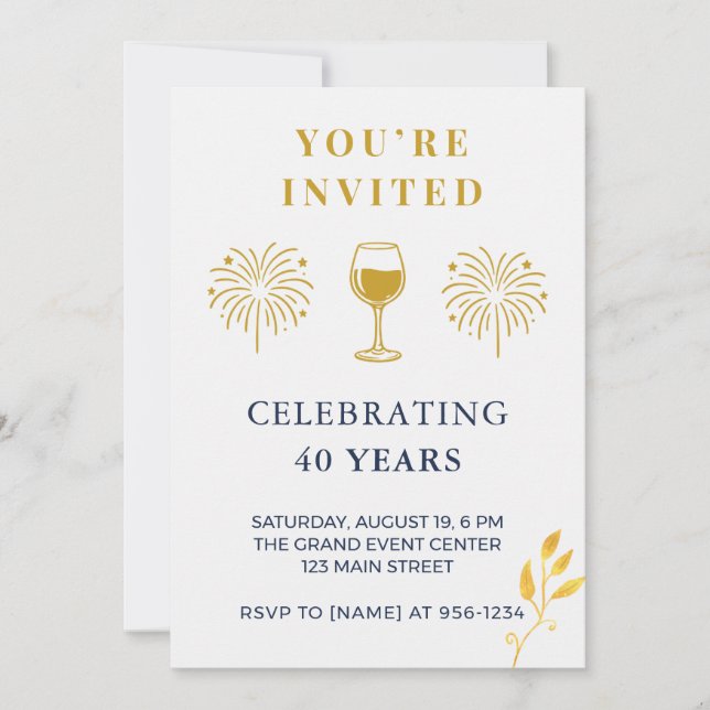 Modern 40th Birthday Milestone Invitation Card (Front)