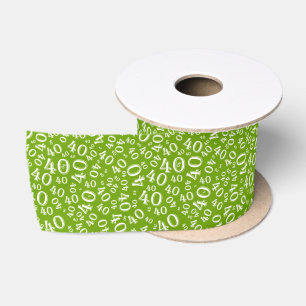 Modern 40th Birthday Number Pattern Green/White Satin Ribbon