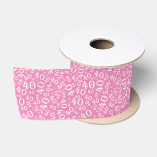 Modern 40th Birthday Number Pattern Pink/White Satin Ribbon