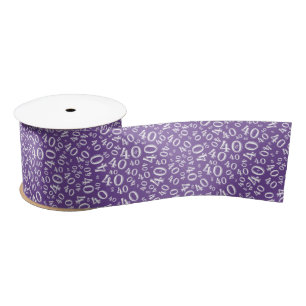 Modern 40th Birthday Number Pattern Purple/White  Satin Ribbon