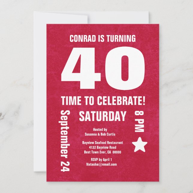 Modern 40th Birthday or Any Year Chevron Back Invitation (Front)