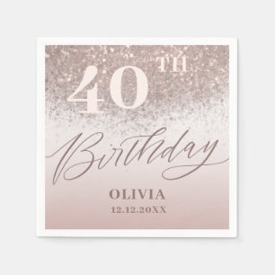Modern 40th Birthday Party Rose Gold Glitter Napkin