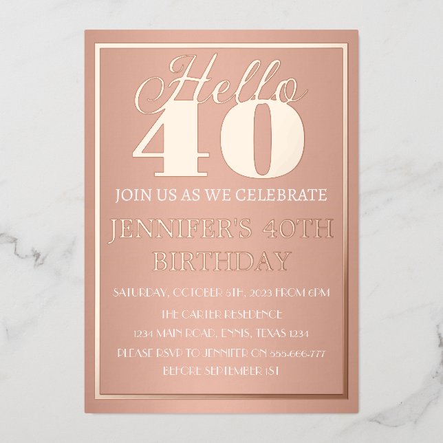 Modern 40th Birthday Rose Gold Foil QR Code Glam F (Front)