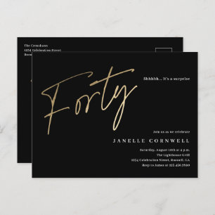 Modern 40th birthday simple elegant script  invitation postcard