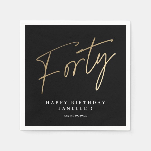 Modern 40th birthday simple stylish elegant napkin (Front)