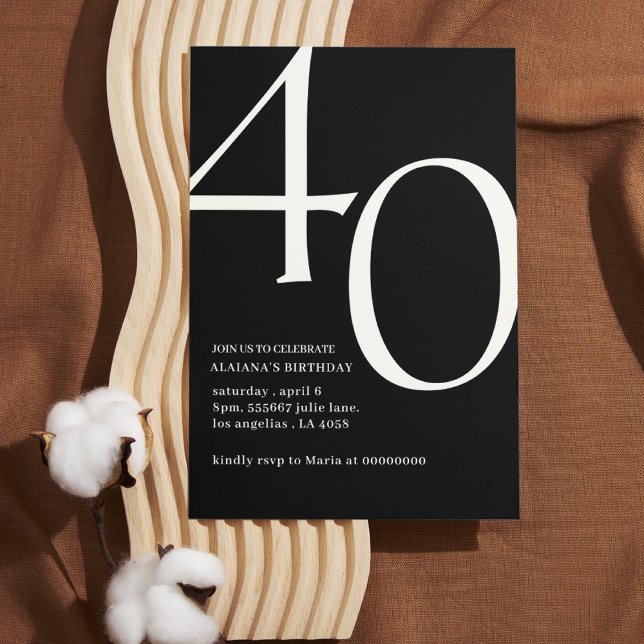 Modern 40th birthday simple stylish elegant script invitation (Creator Uploaded)