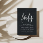 Modern 40th birthday simple stylish elegant script invitation postcard<br><div class="desc">Modern 40th birthday simple stylish elegant script & geometric 40th birthday invite. Modern geometric backer pattern. Part of a collection. Colour can be changed.</div>