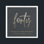 Modern 40th birthday simple stylish elegant script napkin<br><div class="desc">Modern 40th birthday simple stylish elegant gold script and black elegant,  birthday party napkins</div>