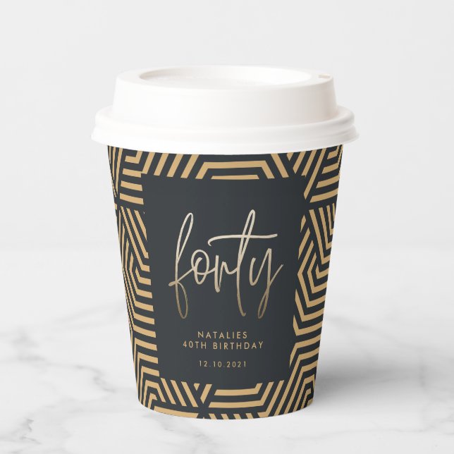 Modern 40th birthday simple stylish elegant script paper cups (Front)