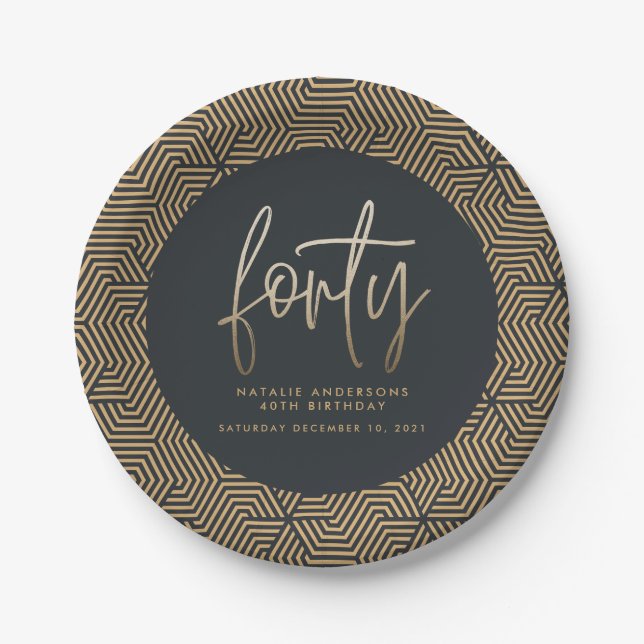 Modern 40th birthday simple stylish elegant script paper plate (Front)