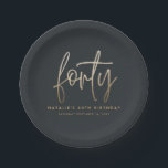 Modern 40th birthday simple stylish elegant script paper plate<br><div class="desc">Modern 40th birthday simple stylish elegant black and gold script paper plate</div>