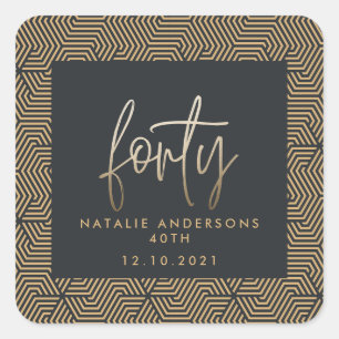 Modern 40th birthday simple stylish elegant script square sticker
