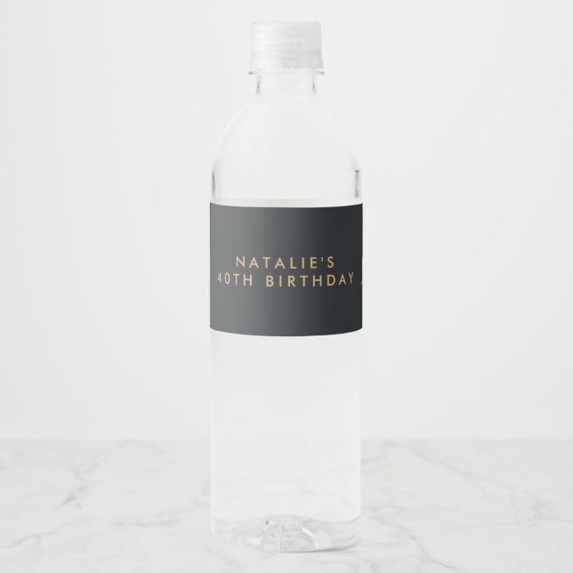Modern 40th birthday simple stylish elegant script water bottle label (Front)