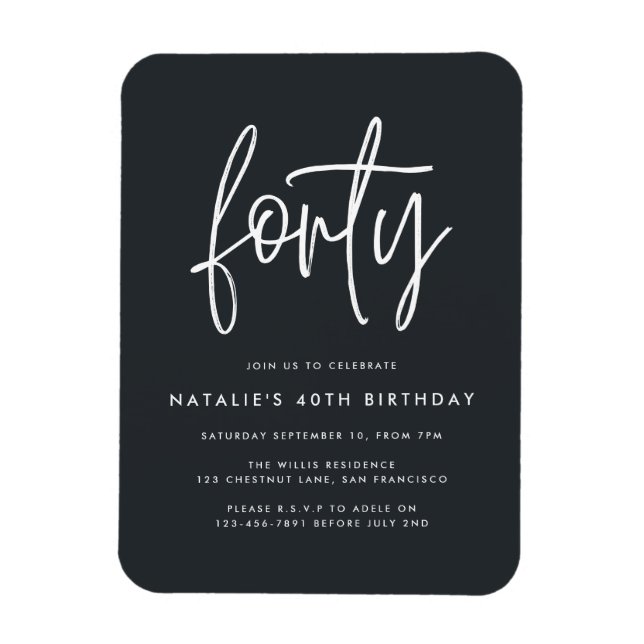 Modern 40th birthday simple stylish script photo magnet (Vertical)