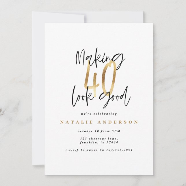Modern 40th birthday typography black and gold (Front)