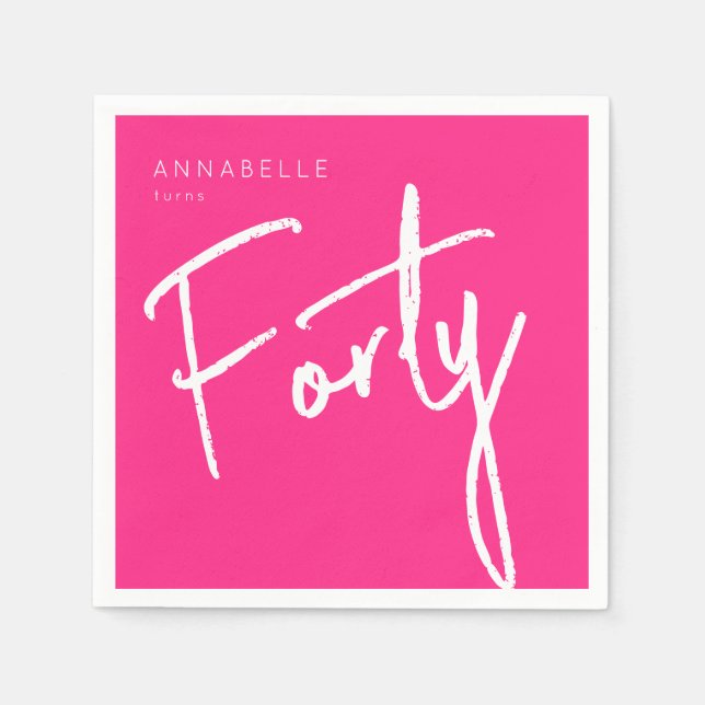 Modern 40th Forty Fortieth birthday pink Napkin (Front)