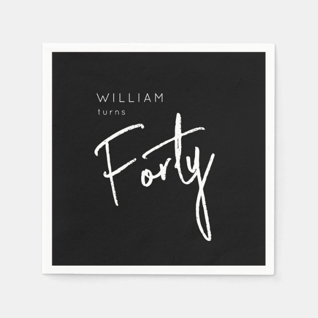 Modern 40th Forty Fortieth men's birthday black Napkin (Front)
