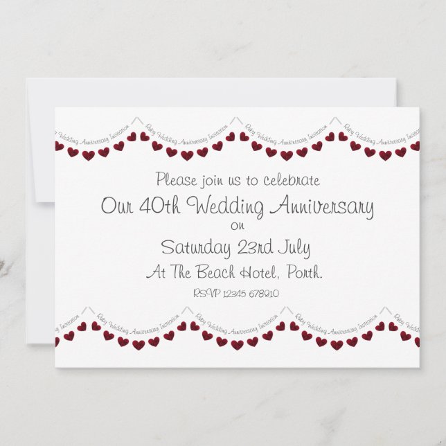 Modern 40th Ruby Wedding Anniversary Invitation (Front)
