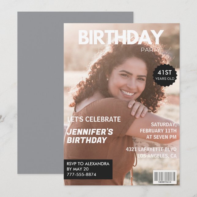 Modern 41st birthday invitations Stylish Magazine (Front/Back)