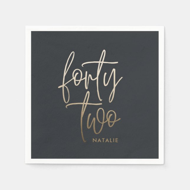 Modern 42nd birthday Black gold elegant script Inv Napkin (Front)