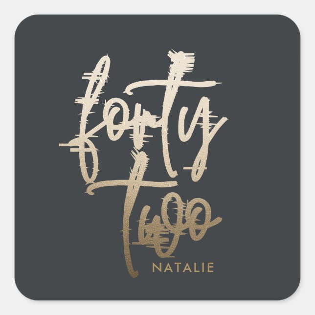 Modern 42nd birthday Black gold elegant script Square Sticker (Front)