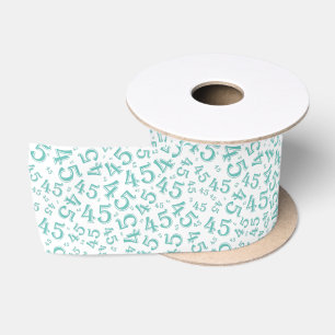 Modern 45th Birthday Number Pattern Teal/White Satin Ribbon