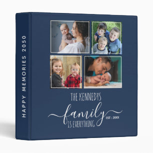 Modern 4 Family Photo Collage Picture Album Blue Binder