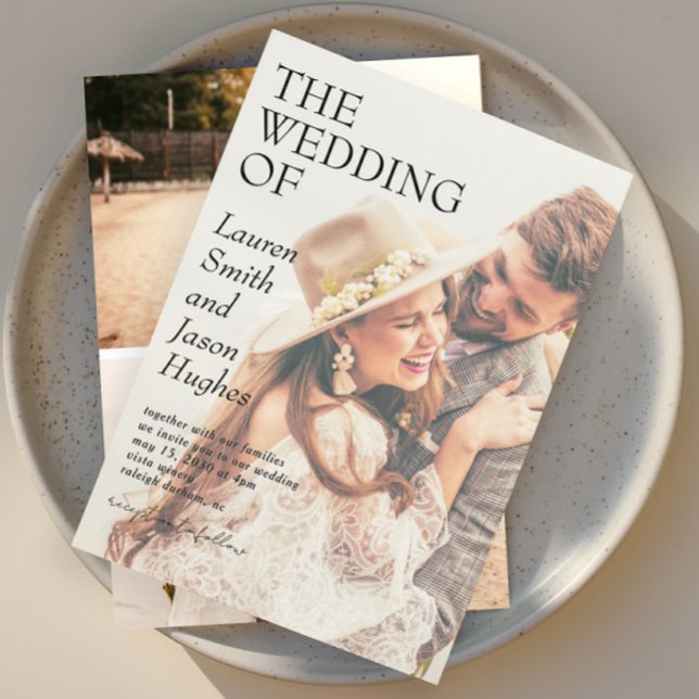 Modern 4 Photo Black & White Boho Wedding Invitation (Creator Uploaded)