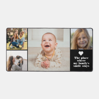 Modern 4 Photo Collage and Text Custom Monogram Desk Mat