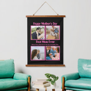Modern 4 Photo Collage Best Mom Ever Photo Hanging Tapestry