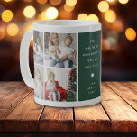 Modern 4 Photo Collage Christmas Gift Coffee Mug<br><div class="desc">Personalized Photo Collage Christmas Coffee Mug Gift - Design features a 4 photo collage,  a festive green block that can be changed to any colour,  with custom text and family name.</div>