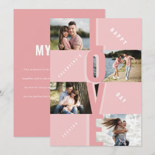 Modern 4 Photo Collage Couple Pink Valentine's Day Holiday Card