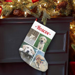 Modern 4 Photo Collage Cute Red Script Pet Name Small Christmas Stocking<br><div class="desc">Celebrate the simple joys of your furry family member with this cute custom 4 photo collage Christmas stocking. Name and pictures on this template are simple to personalize. (IMAGE PLACEMENT TIP: An easy way to centre a photo exactly how you want is to crop it before uploading to the Zazzle...</div>