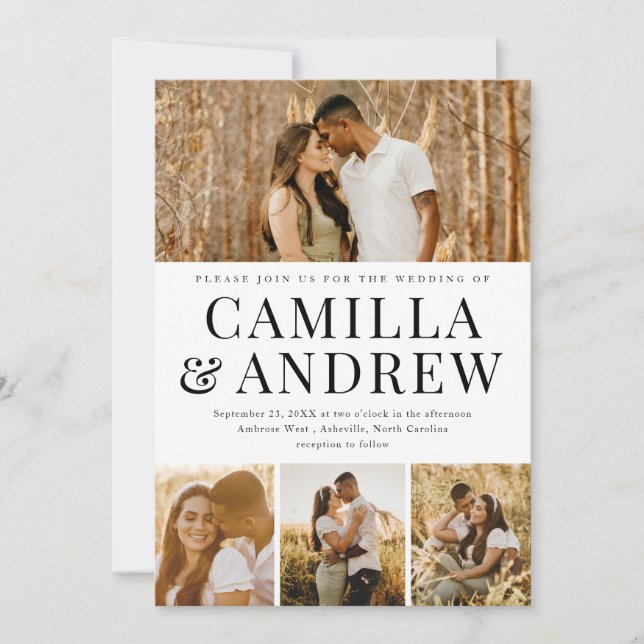  Modern 4 Photo Collage Elegant Wedding Invitation (Front)