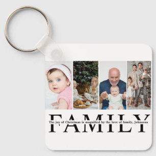 Modern 4 Photo Collage Family christmas quote Keychain