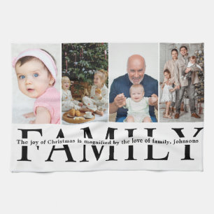 Modern 4 Photo Collage Family christmas quote Kitchen Towel