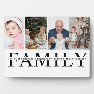 Modern 4 Photo Collage Family christmas Quote  Plaque
