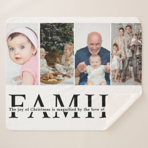 Modern 4 Photo Collage Family christmas quote Sherpa Blanket